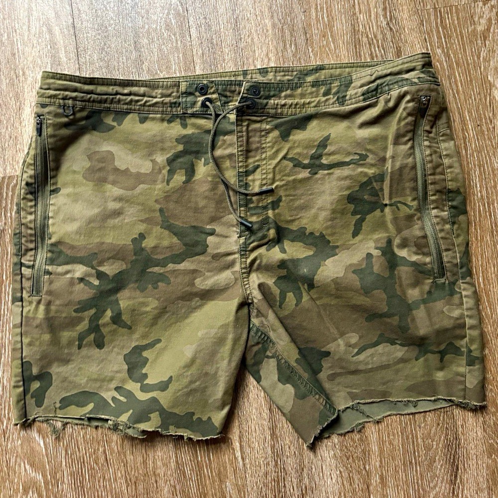 Roark Camo Chino Stretch Drawstring Shorts Mens 38 8" Inseam Green Brown
